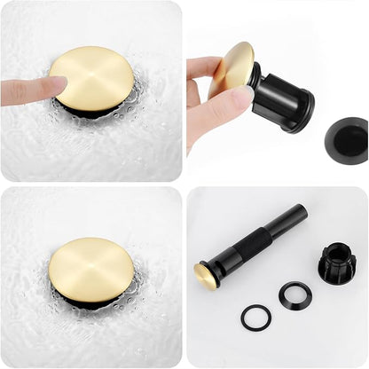 Bathroom Faucet, Single Handle Vanity Sink Faucet, Brushed Gold | Brushed Gold, for 1/3-Hole, Stainless Steel, Ceramic Cartridge, Pop-Up Drain, Deck Plate, For Vanity Powder Laundry