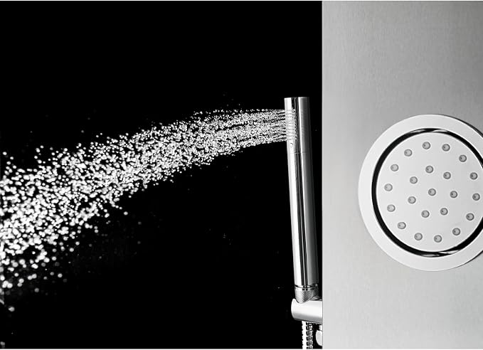 Blue Ocean 63" Stainless Steel SPS8863 Thermostatic Shower Panel Tower System vwith Rainfall Shower Head, Body Nozzles, and Handheld Shower Head, Shower Column
