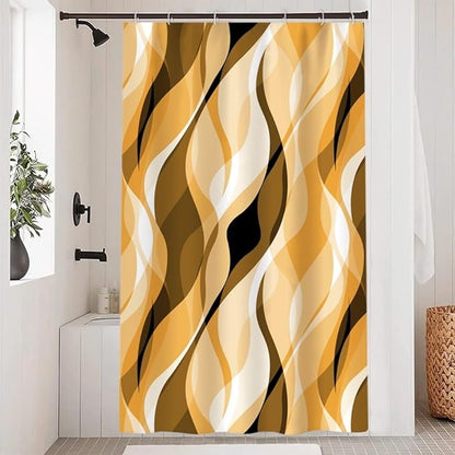 Yellow Shower Curtain, Abstract Ombre Yellow and Grey Striped Shower Curtain Set for Bathroom Waterproof Shower Curtain with Hooks, 48x72 Inch