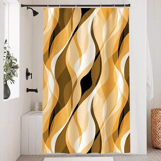 Yellow Shower Curtain, Abstract Ombre Yellow and Grey Striped Shower Curtain Set for Bathroom Waterproof Shower Curtain with Hooks, 48x72 Inch