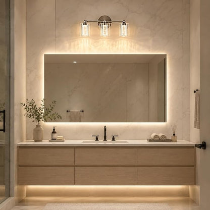 Brushed Nickel Vanity Light with 3 Color Modes, Eye Protection LED Bathroom Light Fixtures, Dimmable Modern Wall Light Over Mirror with Clear Glass Shade (Brushed Nickel, 3-Light)