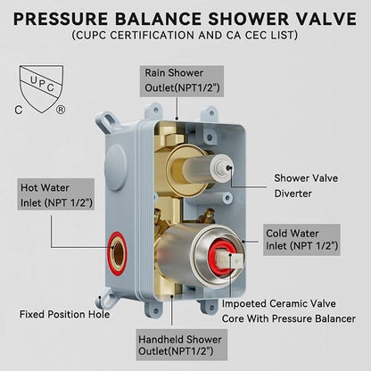 Shower System Shower Faucet Set, STARBATH 8" Wall Mount Rain Shower Head and Handheld Spray for Two Person, Rainfall Shower System with Diverter Valve and Trim Kit Complete,Brushed Nickel