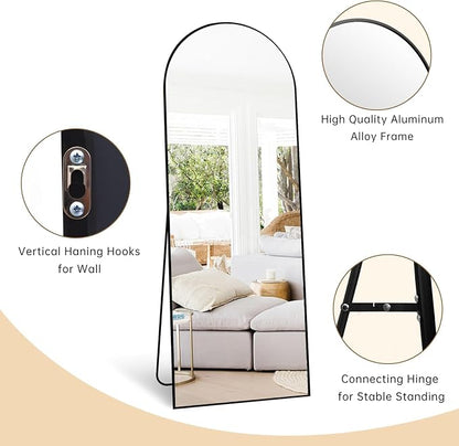 Dewfig Arched Full Length Mirror, 57"X20" Large Full Body Mirror, Black | Aluminum Alloy Frame Floor Mirror, HD Shatterproof Tempered Glass, Lean/Stand/Wall for Living Room,Bedroom, Dressing Room