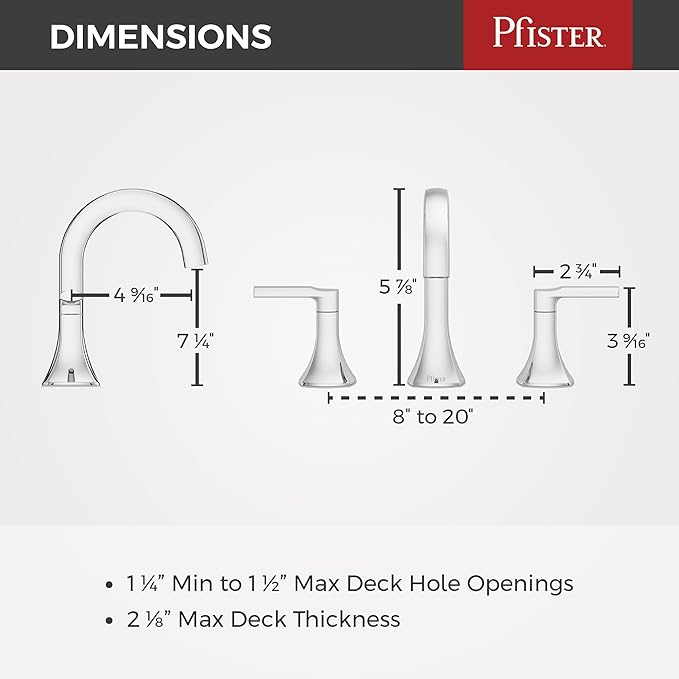 Pfister Vaneri Bathroom Sink Faucet, 8-Inch Widespread, 2-Handle, 3-Hole, NSF Certified, Polished Chrome Finish, LF049VRICC