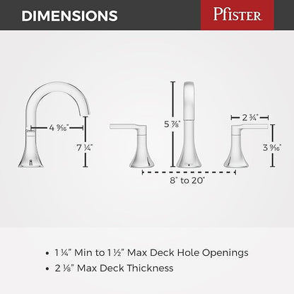 Pfister Vaneri Bathroom Sink Faucet, 8-Inch Widespread, 2-Handle, 3-Hole, NSF Certified, Polished Chrome Finish, LF049VRICC
