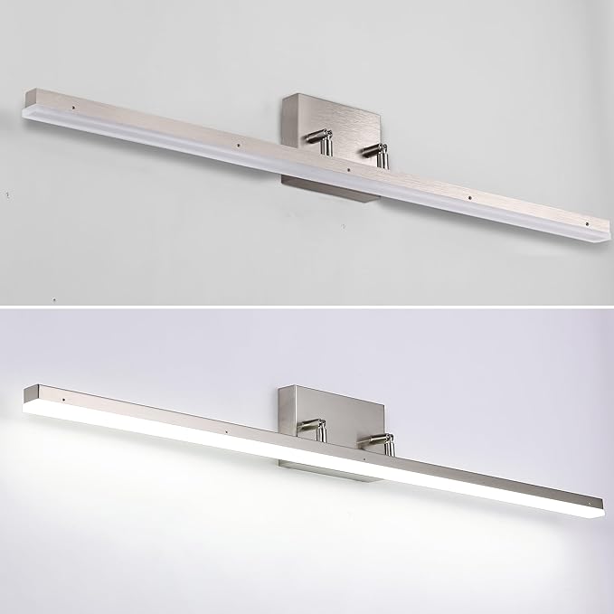48in Modern LED Brushed Nickel Vanity Light Bar, Adjustable Bathroom Light Fixtures Over Mirror, Dimmable 46W 3200LM 5000K Cool White