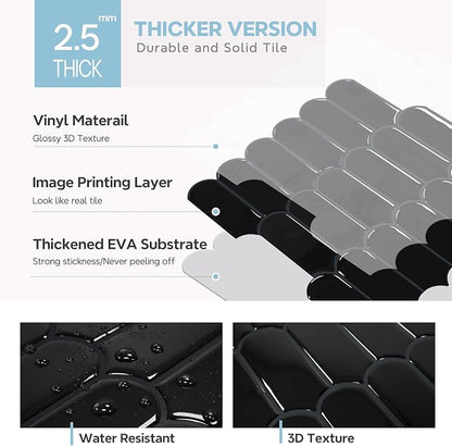 Vamos Tile Peel and Stick Backsplash,Thicker Design, Black,10 Sheets | Self Adhesive Vinyl Wall Tiles with Dark Gray Grout, Stick on Backsplash for Kitchen, Bathroom, RV