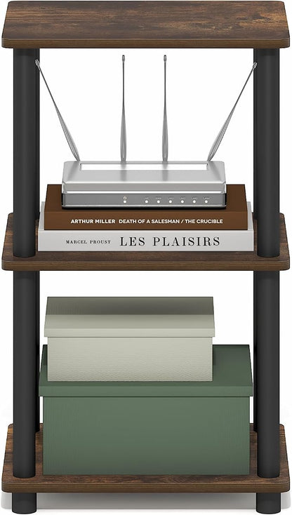 Furinno Turn-N-Tube Storage Shelves, 3-Tier Open Frame Book Shelf, Standing Corner Shelf, Toolless Assembly, Open Shelves, for Organization and Storage, Living Room, Garage, Home Office, Amber Pine
