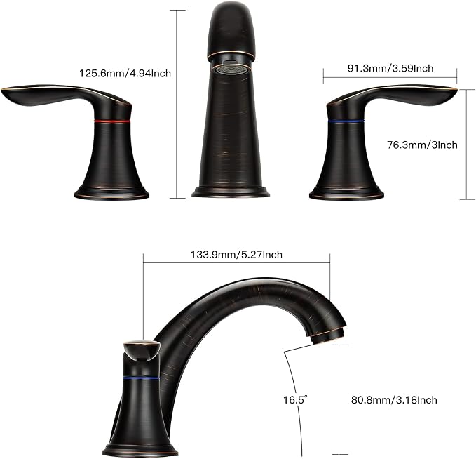 Bathroom Sink Faucet, Faucet for Bathroom Sink, Widespread ORB Bathroom Faucet 3 Hole with Plastic Pop Up Drain and cUPC Lead-Free Hose-(Oil Rubbed Bronze)
