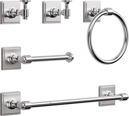 VEHCIL Brushed Nickel Bathroom Accessories Set, 5-Piece Bathroom Hardware Set, 24 Inch Towel Bar, SUS304 Stainless Steel, Towel Racks for Bathroom Wall Mounted Towel Ring Toilet Paper Holder Hooks