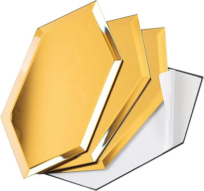 Peel and Stick Beveled Mirror Tile, Mirror Backsplash for Kitchen Bathroom Wall, 4x7.87 Inches Hexagon, Gold (30 Pcs, 4.8 SQ.FT.)