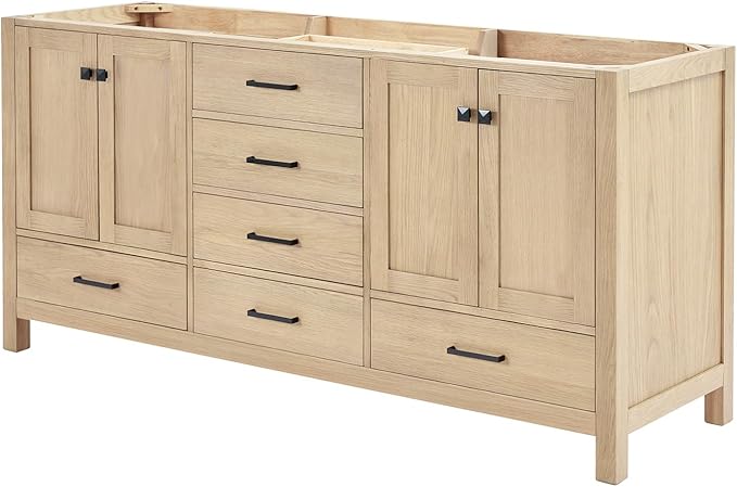 ARIEL Cambridge 72-inch Bathroom Vanity Base Cabinet,Solid Wood, 4 Soft Closing Doors, 6 Dovetail Drawers, White Oak