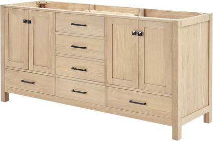 ARIEL Cambridge 72-inch Bathroom Vanity Base Cabinet,Solid Wood, 4 Soft Closing Doors, 6 Dovetail Drawers, White Oak