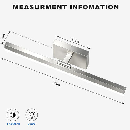 IZORRO Modern Bathroom Vanity Light 32 inch, Rotatable, 24W Dimmable Led Bathroom Light Fixture Over Mirror, Chrome Vanity Light Bar (Cool White 6000K)