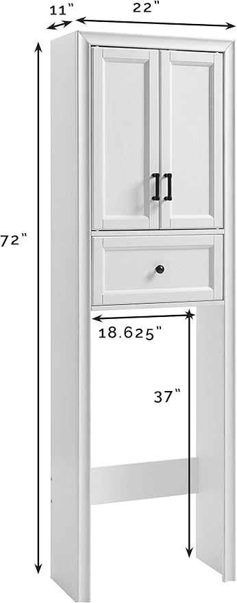 Crosley Furniture Tara Over The Toilet Storage Cabinet and Bathroom Organizer with a Drawer and Shelves, Vintage White