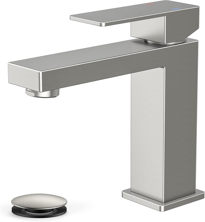 FORIOUS Bathroom Faucet 1 Hole, Single Handle Vanity Faucets Brushed Nickel | For 1 or 3 Hole 4 Inch Centerset Sink, with Pop-up Drain, NSF61 Certificate, Single Handle Faucet for Sink Vanity RV Restroom