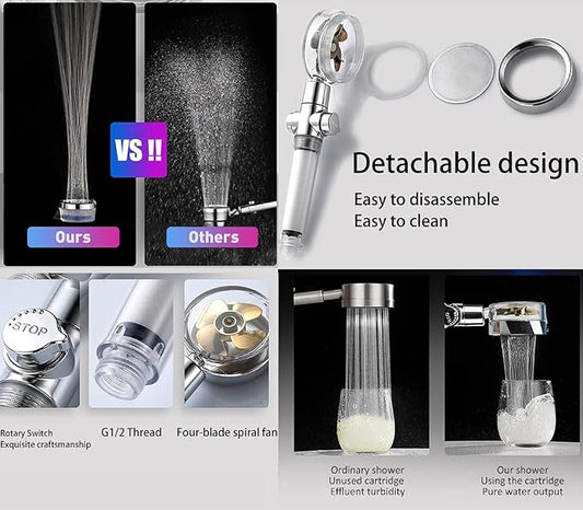ANTOWER High Pressure Handheld Showerhead with filters Vortex hydro jet Turbo Propeller 360 Degrees Rotating Easy Install(I-Blue) | ON/OFF Switch,With Filters for Hard Water,Turbo Propeller,Reduces Dry Itchy Skin,Built-in Power Wash,360 Degrees Rotating