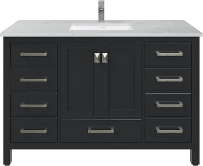 Eviva London 48 x 18 inch Espresso Transitional Bathroom Vanity with White Carrara Quartz Countertop and Undermount Porcelain Sink