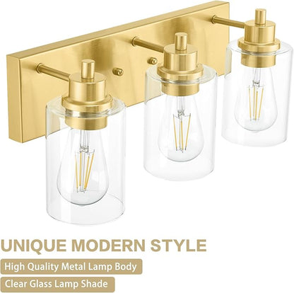 Gold Bathroom Light Fixtures, Bathroom Light Fixtures Over Mirror, Gold Vanity Lamp with Clear Glass