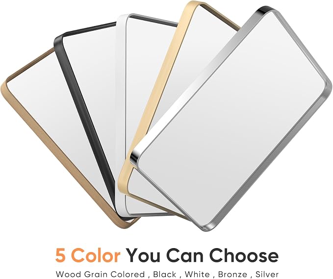 Sweetcrispy Bathroom Mirror 31x21 Inch, Vanity Mirror for Wall | Metal Framed Rounded Rectangle, Over Sink, Farmhouse, Restroom, Anti-Rust, Horizontal or Vertical Hanging, Black