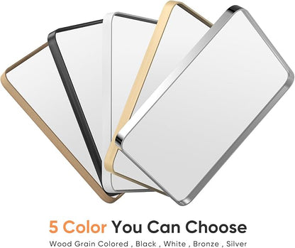 Sweetcrispy Bathroom Mirror 31x21 Inch, Vanity Mirror for Wall | Metal Framed Rounded Rectangle, Over Sink, Farmhouse, Restroom, Anti-Rust, Horizontal or Vertical Hanging, Black