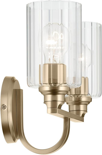 Kichler Gioe 14.25" 2-Light Vanity Light with Clear Fluted Glass in Champagne Bronze, Damp Rated, for Bathroom, Powder Room, Over a Mirror, (14.25" W x 10.5" H), 55225CPZFLU