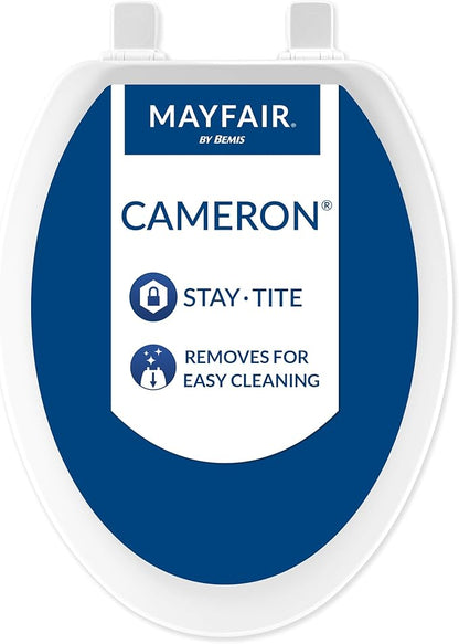 Mayfair Cameron White Toilet Seat, Non Slip Heavy Duty Wood, Easy Clean, Made in USA, Elongated