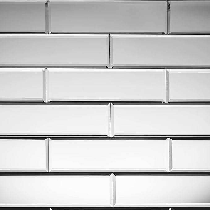 3" X 10" Glass Mirror Subway Backsplash Kitchen Bathroom Beveled Edge Brick Tile (Silver, 10 Tiles 2sq.ft)