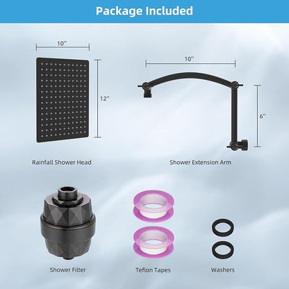 Hibbent 12'' Filtered Rain Shower Head, Extension Arm, Oil Rubbed Bronze | High Pressure Rainfall Showerhead, Brass Adjustable 16" Shower Head Extension Arm, 20 Stage Shower Filter, Fixed Showerheads