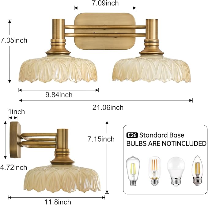 Vintage White 2 Light Bathroom Wall Sconces Vanity Lights for Kitchen Dining Room Bedroom Hallway