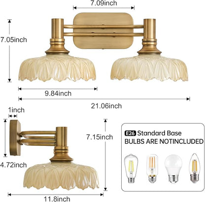Vintage White 2 Light Bathroom Wall Sconces Vanity Lights for Kitchen Dining Room Bedroom Hallway
