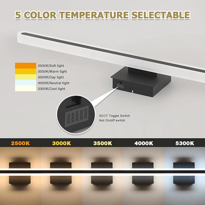 Modern Black Vanity Lights for Bathroom 5CCT Dimmable LED Light Bar | Bathroom Above Mirror Vanity Lighting, 31.5 Inch 24W
