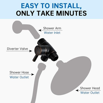 G-Promise Solid Metal 3-Way Shower Diverter Valve (Oil Rubbed Bronze) | Smooth Knob Switch, Spray Separately or Both, Anti-Leak, Easy to Install, Standard Connections, Universal Replacement Part