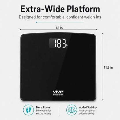 Vive Smart Body Weight Scale (550lbs Capacity) - Heavy Duty Bariatric Digital Scale for BMI - Plus Size, Large Display - Bathroom Device for Health Extra Wide Base & Smartphone Connectivity