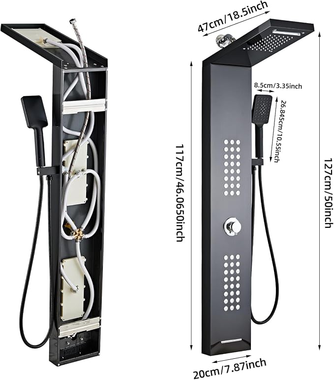 Lengthened Shower Panel Tower System Rain Shower Head | Rainfall Waterfall Shower,Handheld High Pressure Rain Massage System(Black)