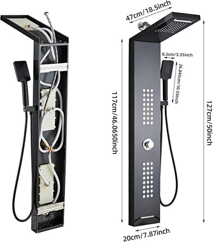 Lengthened Shower Panel Tower System Rain Shower Head | Rainfall Waterfall Shower,Handheld High Pressure Rain Massage System(Black)