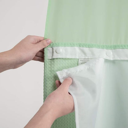 River Dream Waffle No Hook Shower Curtain with Liner,Green Light,71x74 | Dotted Waffle,Snap-in Liner,Heavy Duty,Quick Dry,Mesh Top Window,With Bottom Magnets,Hotel-Grade,Washable,Standard Size