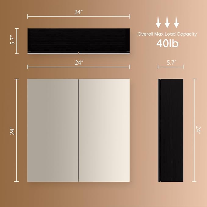 24x24 inch Bathroom Wall Cabinet, Saver Storage Cabinet, Medicine Cabinet with 2 Door and Adjustable Shelves, Black（Assembly Required）