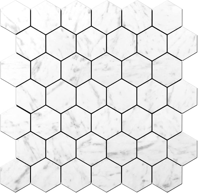 STICKGOO Peel and Stick Backsplash for Kitchen, Self-Adhesive Tile Hexagon Mosaic Tiles (10 Sheets, Carrara White Marble Look)