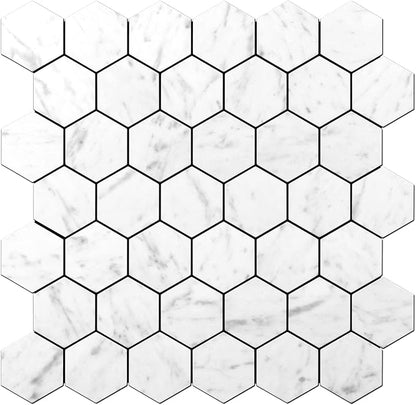 STICKGOO Peel and Stick Backsplash for Kitchen, Self-Adhesive Tile Hexagon Mosaic Tiles (10 Sheets, Carrara White Marble Look)