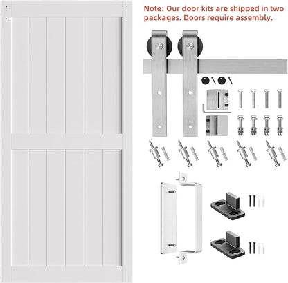 SMARTSTANDARD 42" x 96" White Sliding Barn Door with 7FT Silver Hardware | Pre-Drilled Ready to Assemble, Waterproof PVC Coating, H-Frame