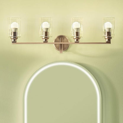 Kichler Gioe 32.25" 4-Light Vanity Light with Clear Fluted Glass in Champagne Bronze, Damp Rated, for Bathroom, Powder Room, Over a Mirror, (32.25" W x 10.5" H), 55227CPZFLU