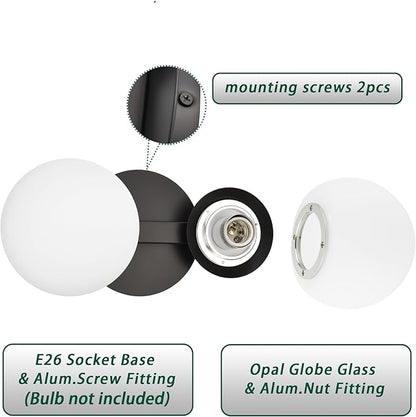 Black Bathroom Vanity Light Fixtures, Modern 2 Lights Globe Wall Sconce Lighting, Porch Wall Mount Light Fixture for Bathroom, Mirror Cabinets Hallway Stairs (Matte Black, 2-Light)