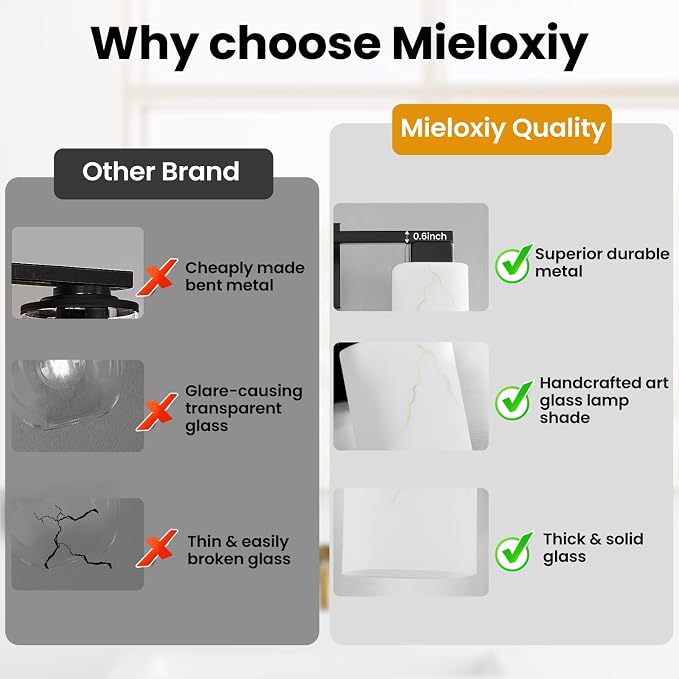 3-Light Square Bathroom Light Fixture, Matte Black Modern Vanity Light with White Marble Glass Shade, for Bathroom Mirror, Living Room, Bedroom, Hallway, E26 Base