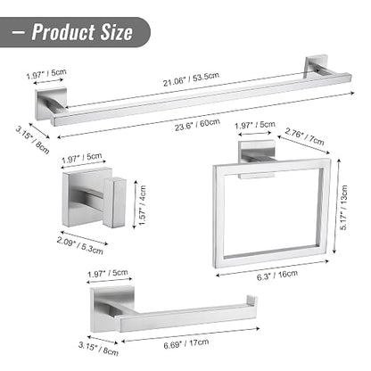 YACVCL Towel Bar Set, 10 Pieces Bathroom Hardware Set Brushed Nickel Bathroom Accessories, SUS304 Stainless Steel Towel Racks Holder Set Wall Mounted 23.6 Inch
