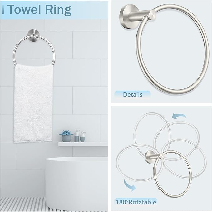 Cilee 10 Piece Brushed Nickel Bathroom Hardware Set, 24" 16" Towel Bar Set | 24 & 16 inch Towel bar, Toilet Paper Holder, Towel Ring, Towel Hook, Bathroom Accessories Set Stainless Steel Wall Mounted
