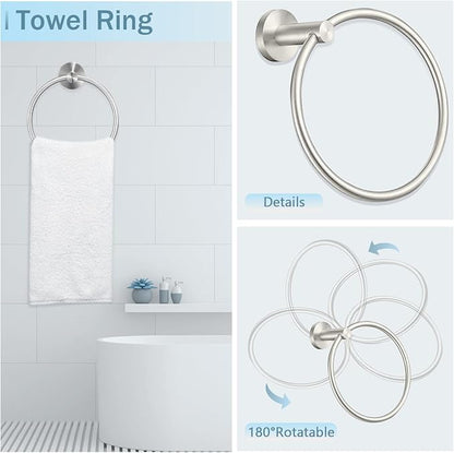 Cilee 10 Piece Brushed Nickel Bathroom Hardware Set, 24" 16" Towel Bar Set | 24 & 16 inch Towel bar, Toilet Paper Holder, Towel Ring, Towel Hook, Bathroom Accessories Set Stainless Steel Wall Mounted