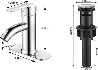 Chrome Bathroom Faucet Single Handle Bathroom Faucet Vanity Faucet with Pop-up Drain 1 Hole or 3 Hole Bathroom Sink Faucet with Deck