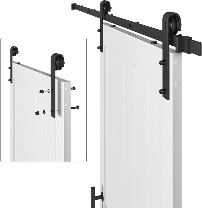36 x84in MDF Sliding Barn Door with 6.6ft Barn Door Hardware Kit & Handle | White Solid Barn Door Slab Covered with Water-Proof PVC Surface, Pre-Drilled Holes Easy Assembly, H-Frame