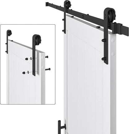 36 x84in MDF Sliding Barn Door with 6.6ft Barn Door Hardware Kit & Handle | White Solid Barn Door Slab Covered with Water-Proof PVC Surface, Pre-Drilled Holes Easy Assembly, H-Frame